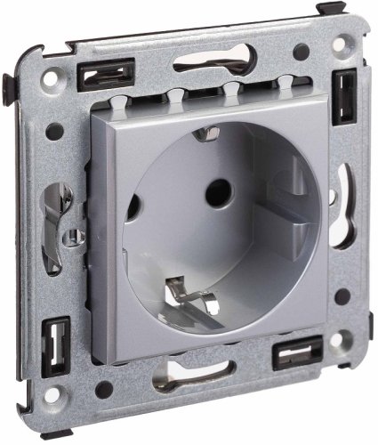 Розетка с заземлением без рамки DKC Avanti 1-м. шторки закаленная сталь картинка